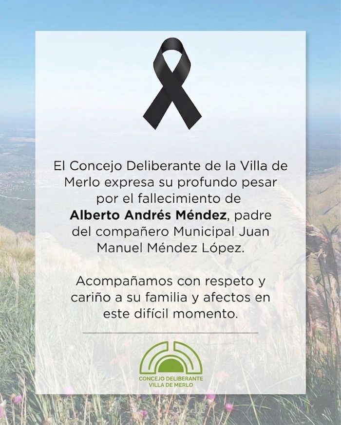 Comunicado de pesar del Concejo Deliberante de la Villa de Merlo